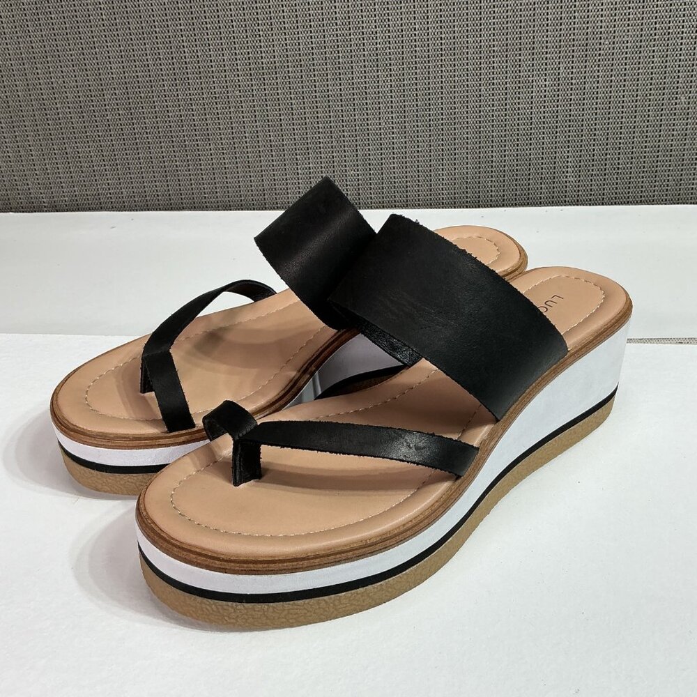 Lucky Brand Women's Black Leather Platform Sandals Size 8 M